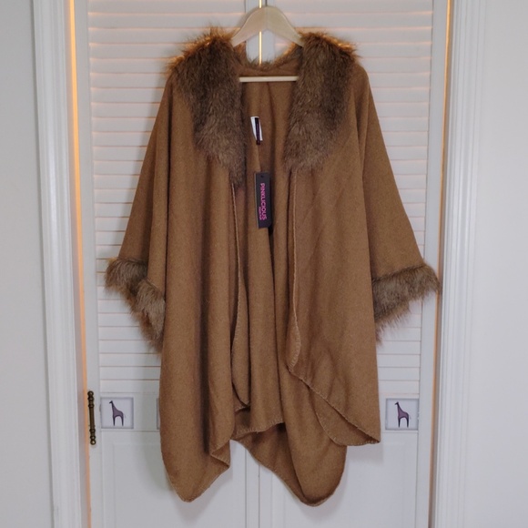 Pinklicious Jackets & Blazers - Luxurious Tan Faux Fur-Trimmed Women's Cape